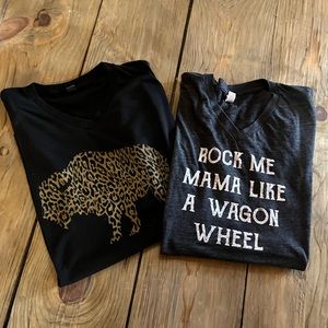 V-Neck Graphic Tee Bundle- CHARLIE SOUTHERN Wagon Wheel & Cheetah Buffalo Print
